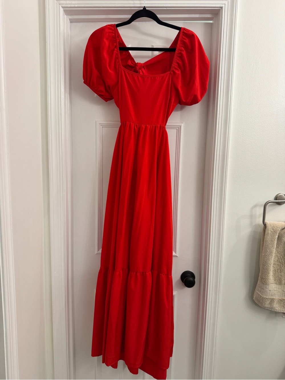 Red Puff-Sleeve Maxi Dress - Brand: